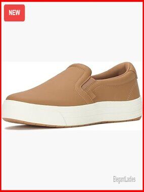Leather Slip-On Platform Sneakers with Arch Support, Size 8